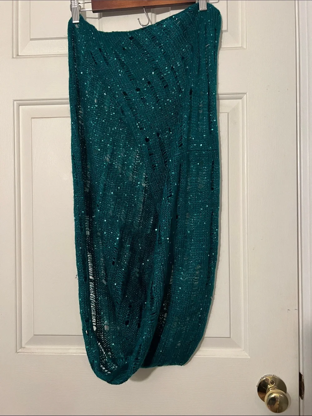 Teal Knit Infinity Scarf with Sequins